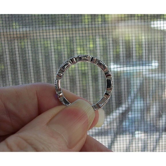 925 STERLING SILVER Blue Spinel & Clear CZ Bezel Set Eternity Band Ring - Picture 5 of 14